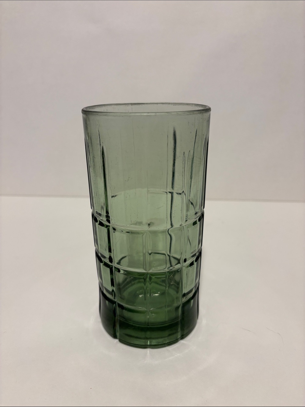 Anchor Hocking Olive Green Tartan Glass Vase